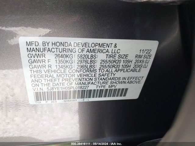 5J8YE1H05PL018227 Acura MDX