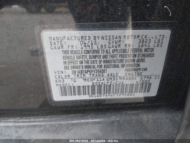 Nissan Sentra Fe+ S 2015 3N1AB7AP6FY294881 Image 9