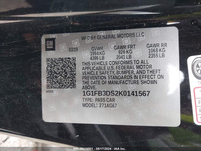 Chevrolet Camaro 1lt 2019 1G1FB3DS2K0141567 Image 9