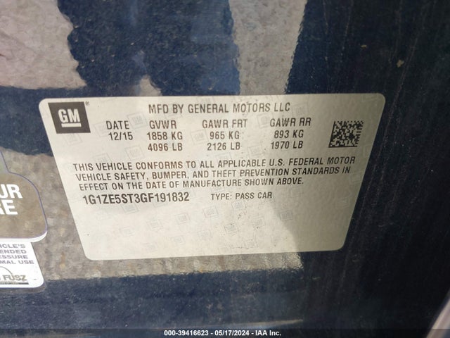 Chevrolet MALIBU 1LT 2016 1G1ZE5ST3GF191832 Image 9