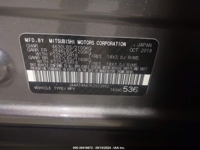 JA4AT4AA7KZ022662 Mitsubishi Eclipse Cross Le
