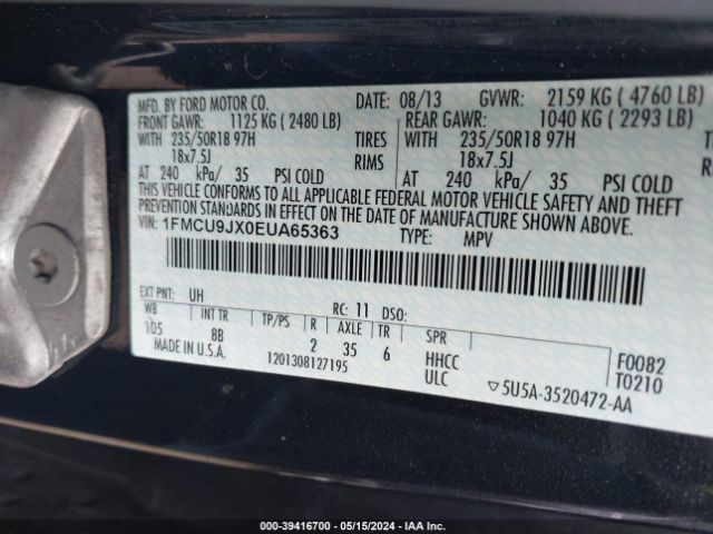1FMCU9JX0EUA65363 Ford Escape Titanium