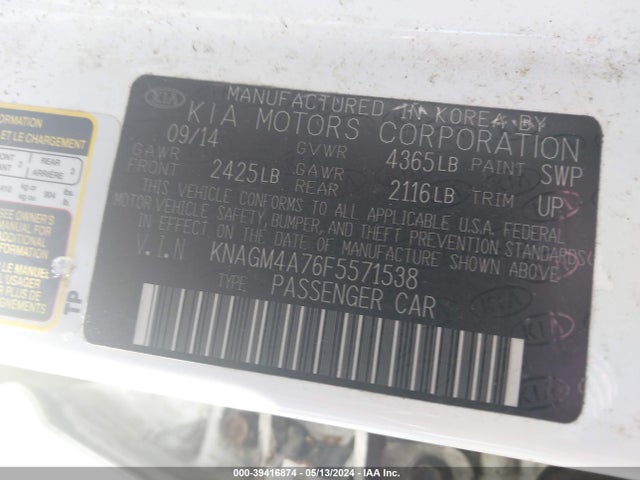 KIA Optima Lx 2015 KNAGM4A76F5571538 Image 9