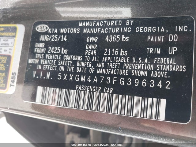 KIA Optima Lx 2015 5XXGM4A73FG396342 Image 9