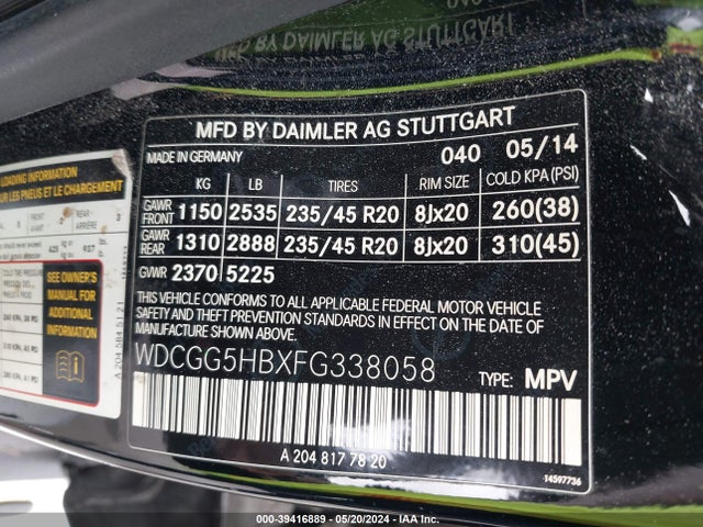 WDCGG5HBXFG338058 Mercedes-Benz GLK 350