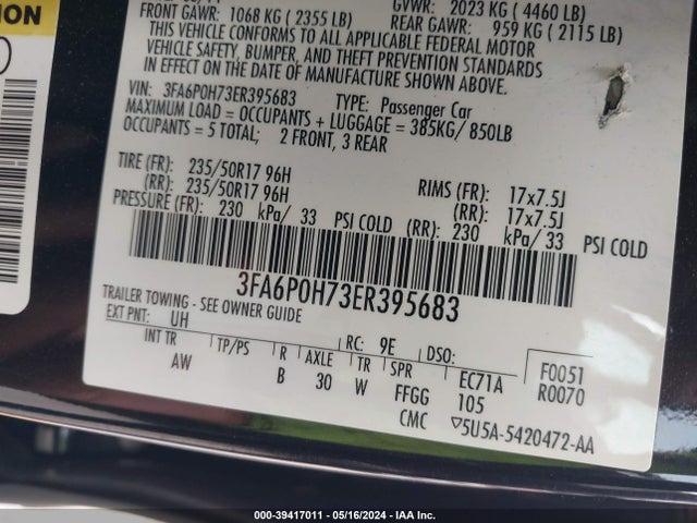Ford FUSION SE 2014 3FA6P0H73ER395683 Image 9