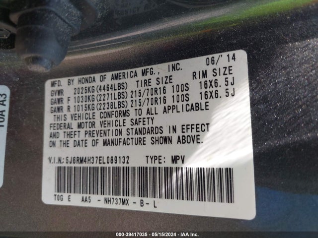 Honda CR-V LX 2014 5J6RM4H37EL089132 Image 9