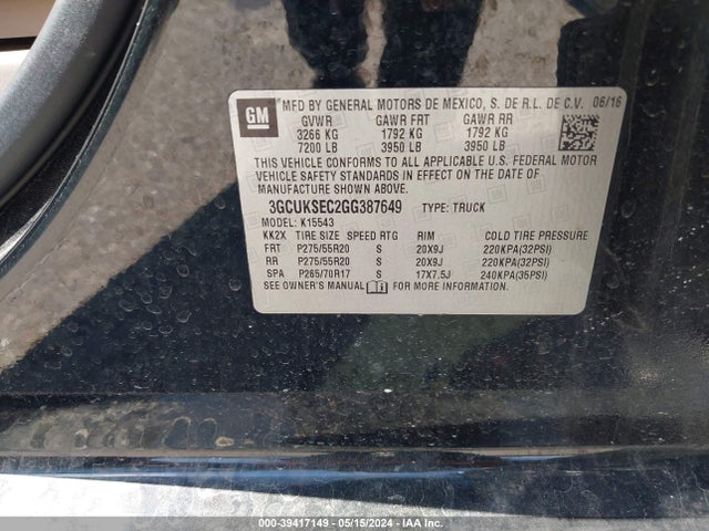 Chevrolet Silverado 1500 1lz 2016 3GCUKSEC2GG387649 Image 9