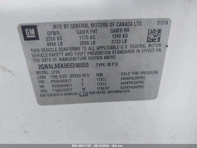 Chevrolet EQUINOX LS 2014 2GNALAEK0E6248850 Image 9