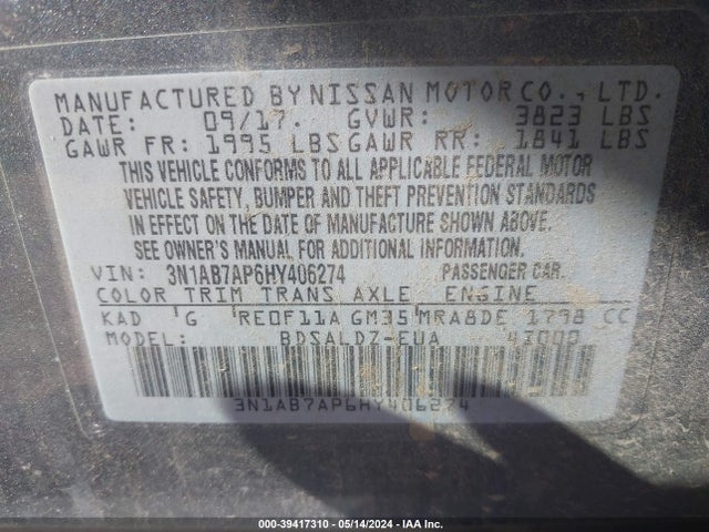 Nissan SENTRA SV 2017 3N1AB7AP6HY406274 Image 9