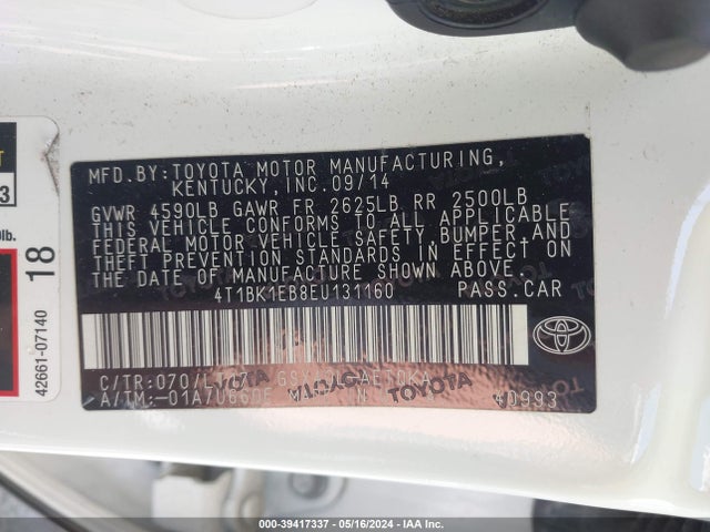 Toyota Avalon 2014 4T1BK1EB8EU131160 Image 9