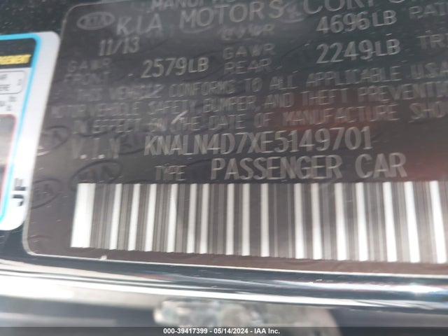 KIA Cadenza Limited 2014 KNALN4D7XE5149701 Image 9