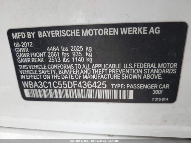 Aukcja sprzedaży 2013 Bmw 328i, vin: WBA3C1C55DF436425, numer aukcji: 39417464