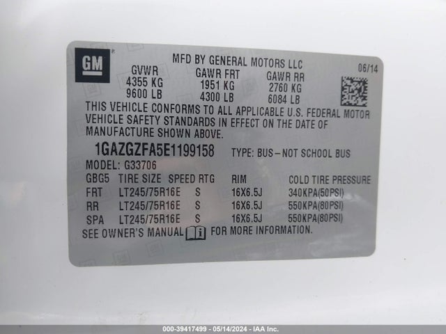 Chevrolet Express 3500 Ls 2014 1GAZGZFA5E1199158 Image 9