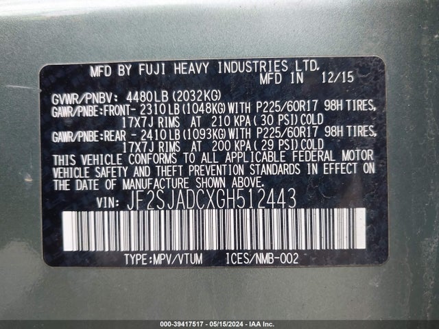 Subaru Forester 2.5i Premium 2016 JF2SJADCXGH512443 Image 9