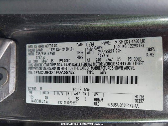 Ford ESCAPE SE 2015 1FMCU9GX4FUA55752 Image 9