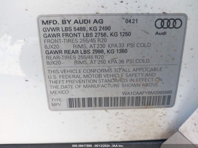 2021 AUDI Q5 WA1CAAFY8M2085560 Photo 8