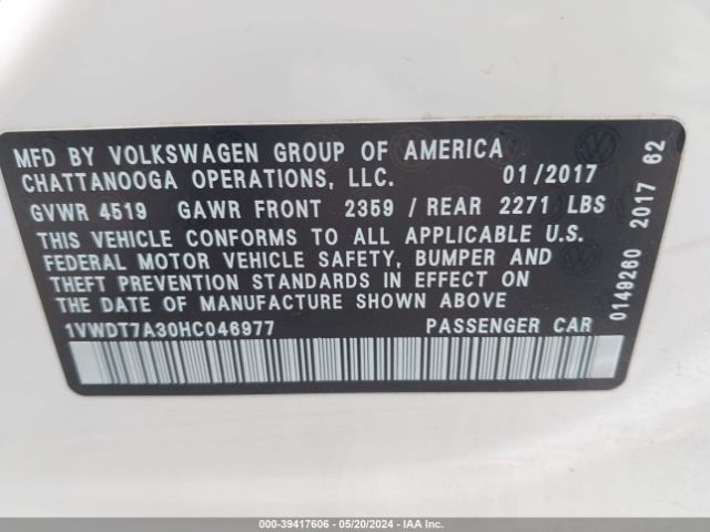 1VWDT7A30HC046977 Volkswagen Passat 1.8t R-line