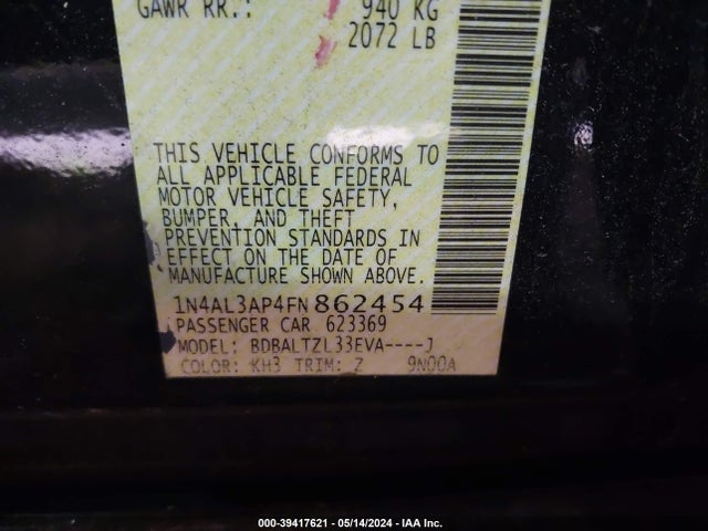 Nissan Altima 2.5 Sl 2015 1N4AL3AP4FN862454 Image 9
