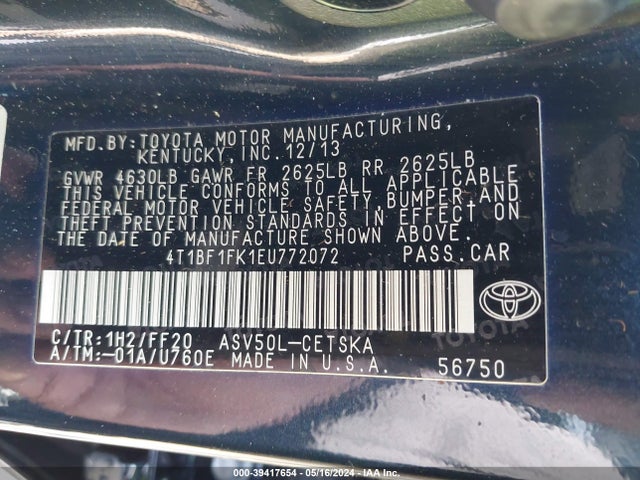 Toyota CAMRY SE 2014 4T1BF1FK1EU772072 Image 9