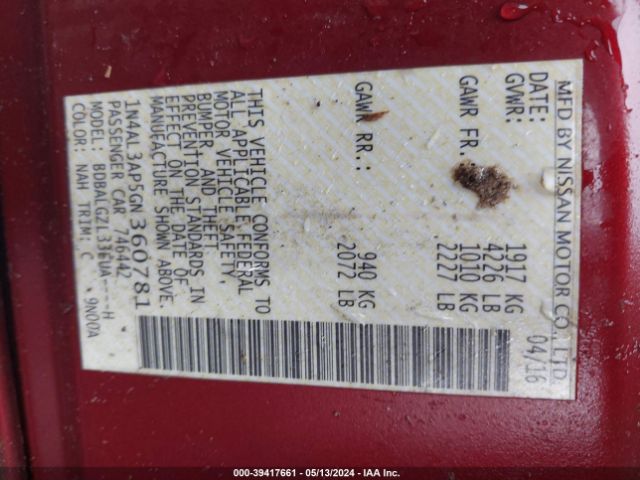 1N4AL3AP5GN360781 Nissan Altima 2.5 S