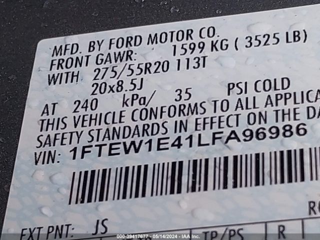 1FTEW1E41LFA96986 Ford F-150 Platinum