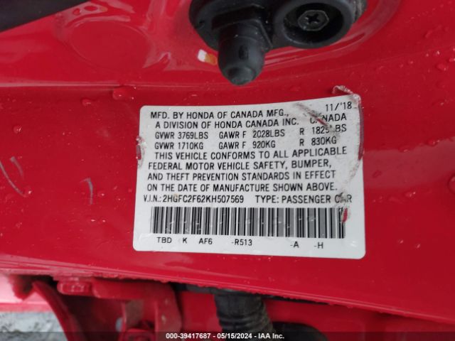2HGFC2F62KH507569 Honda Civic Lx