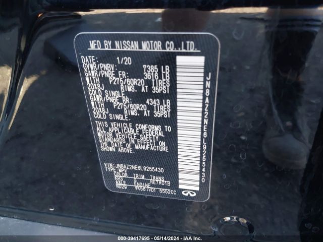 JN8AZ2NE6L9255430 Infiniti Qx80 Luxe Awd