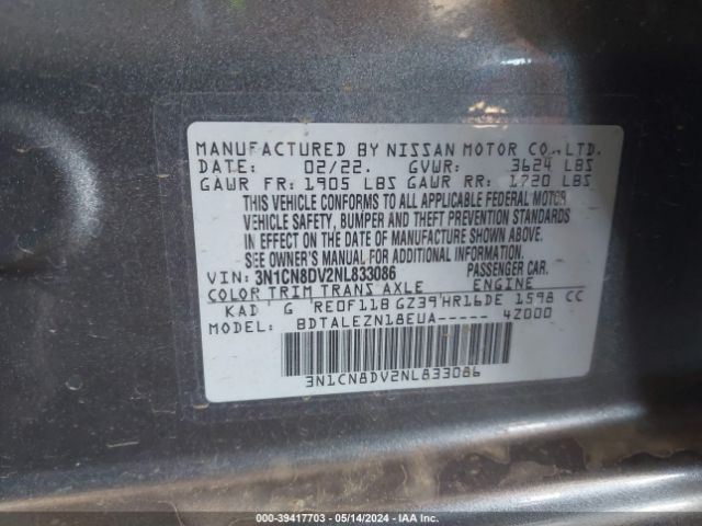 3N1CN8DV2NL833086 Nissan Versa 1.6 S Xtronic Cvt