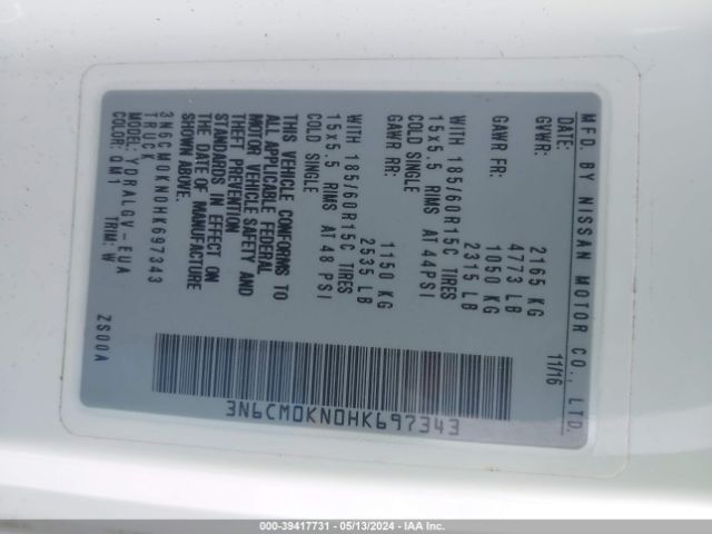 3N6CM0KN0HK697343 Nissan NV200 SV