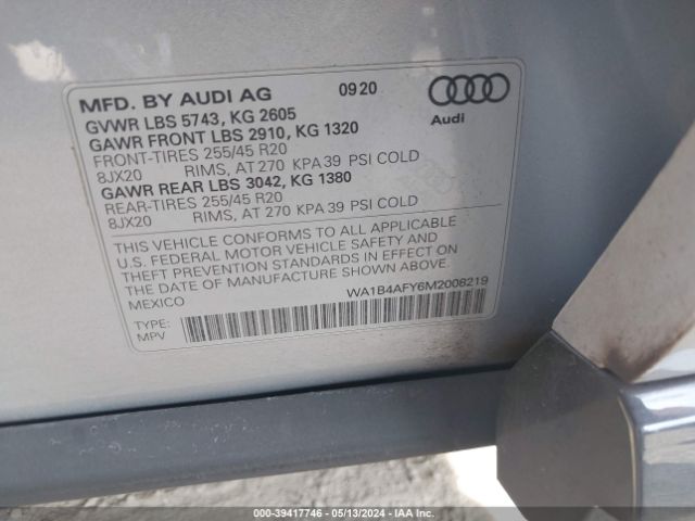 WA1B4AFY6M2008219 Audi Sq5 Premium Plus Tfsi Quattro Tiptronic