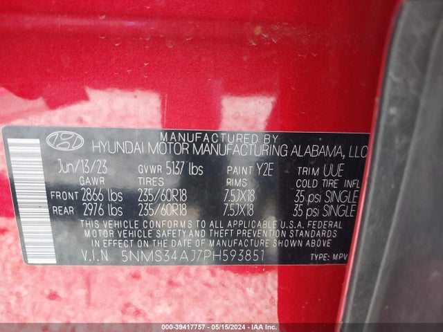 Hyundai Santa Fe Sel 2023 5NMS34AJ7PH593851 Image 9