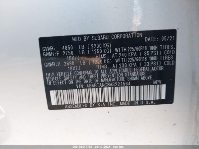 4S4BTANC8M3221564 Subaru Outback Limited