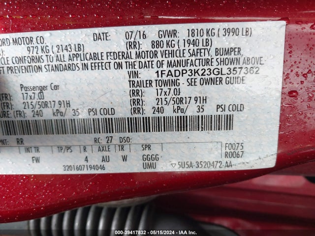 1FADP3K23GL357362 Ford FOCUS SE