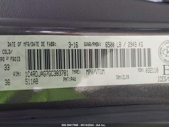 Dodge Durango Sxt 2016 1C4RDJAG7GC383781 Image 9