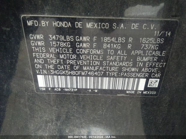 3HGGK5H80FM746407 Honda Fit Ex/ex-l