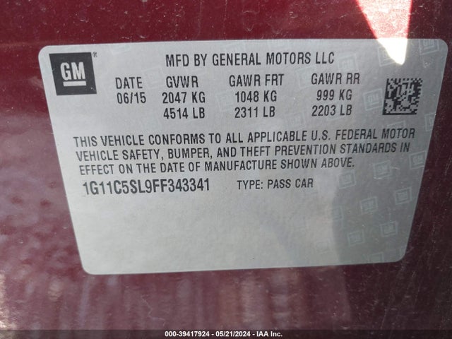 Chevrolet MALIBU 1LT 2015 1G11C5SL9FF343341 Image 9