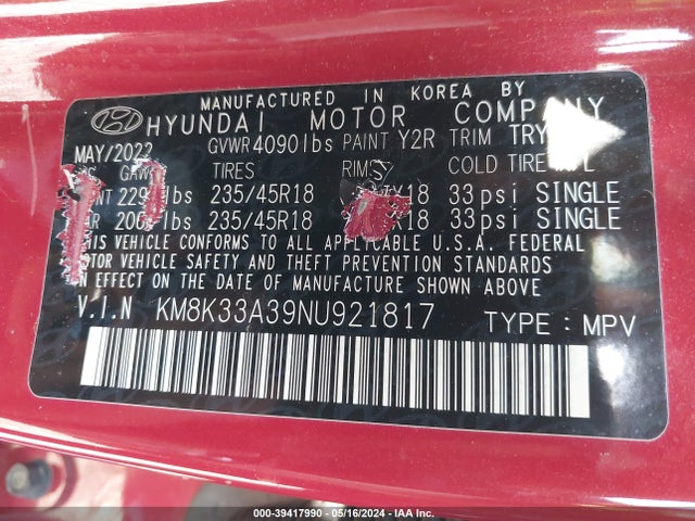 Hyundai Kona N Line 2022 KM8K33A39NU921817 Image 9