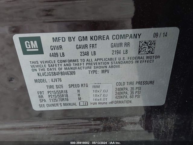 KL4CJGSB4FB046309 Buick Encore Leather