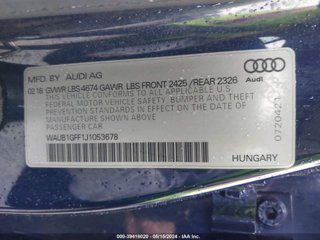 WAUB1GFF1J1053678 Audi S3 2.0t Premium Plus/2.0t Tech Premium Plus