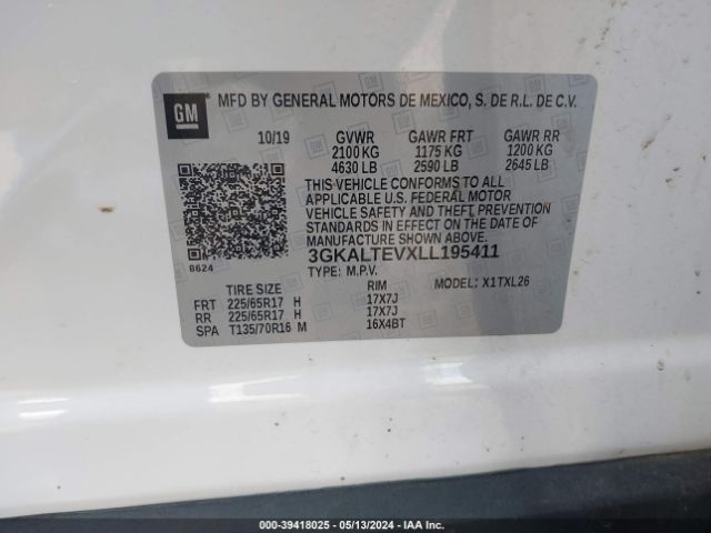 3GKALTEVXLL195411 GMC Terrain Awd Sle