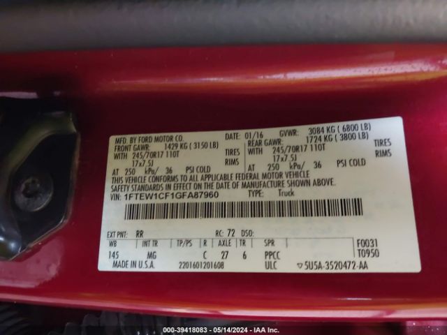 1FTEW1CF1GFA87960 Ford F-150 Xlt