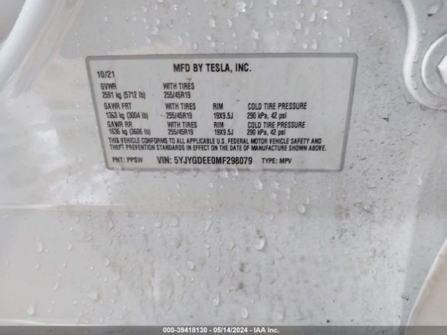 5YJYGDEE0MF298079 Tesla Model Y Long Range Dual Motor All-wheel Drive