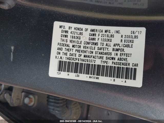 Honda Accord Ex-l 2017 1HGCR2F97HA290572 Image 9