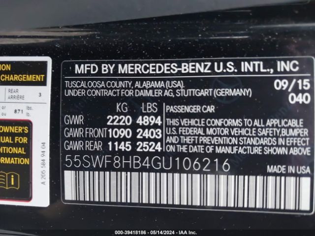 55SWF8HB4GU106216 Mercedes-Benz Amg C 63 S