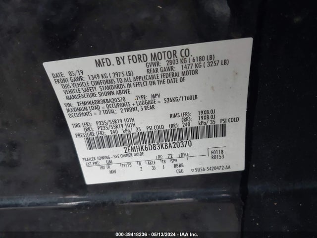 Ford Flex Limited 2019 2FMHK6D83KBA20370 Image 9