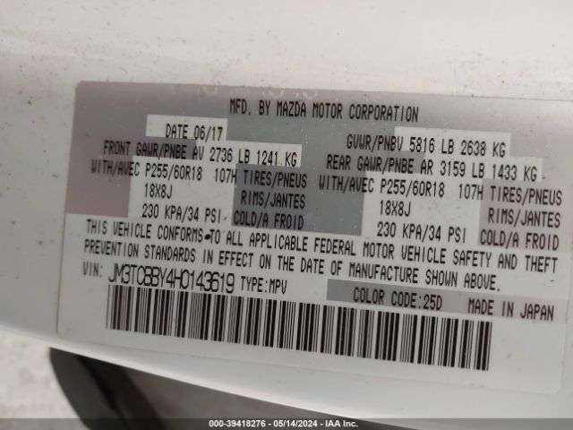 JM3TCBBY4H0143619 Mazda CX-9 SPORT