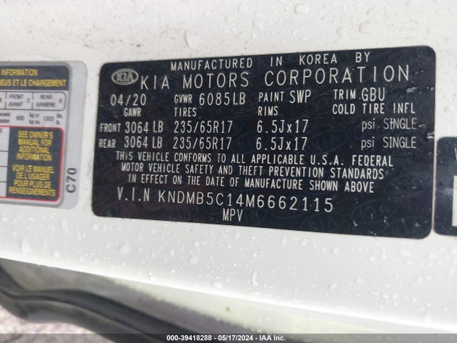 KIA SEDONA LX 2021 KNDMB5C14M6662115 Image 9