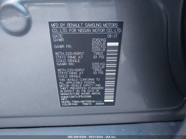 Nissan ROGUE SV 2018 KNMAT2MTXJP503586 Image 9