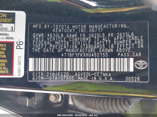 Toyota CAMRY LE 2017 4T1BF1FKXHU452155 Image 9